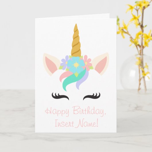 ユニコーンパーソナライズされた誕生日カード カード (黄色い花)