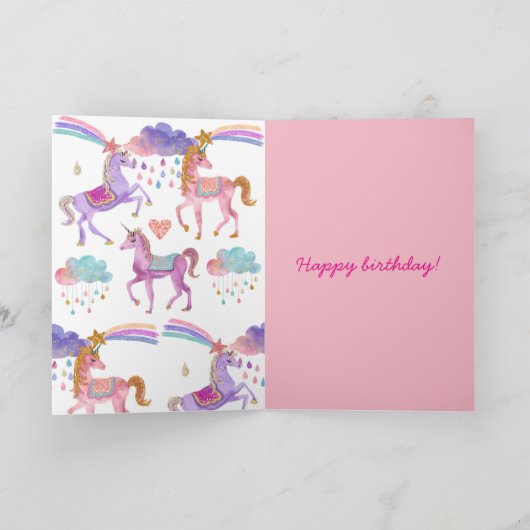 ユニコーンパーソナライズされた誕生日グリーティングカード カード (内部)