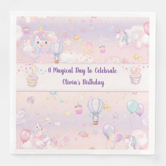 ユニコーンパーソナライズされた誕生日セルベトナプキンス (正面)