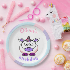 ユニコーンパーソナライズされた誕生日パステルカラフル ペーパープレート