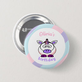 ユニコーンパーソナライズされた誕生日パステルカラフル 缶バッジ