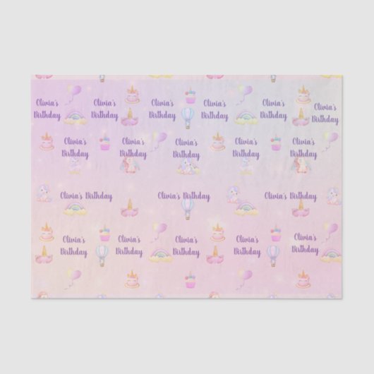 ユニコーンパーソナライズされた誕生日パーティー 薄葉紙 (正面)