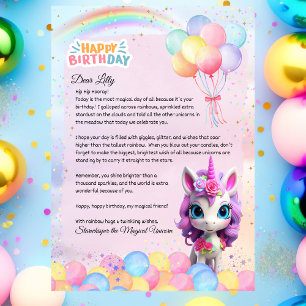 ユニコーンパーソナライズされた誕生日レターマジカルノート 招待状