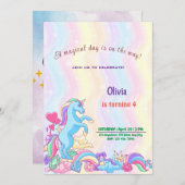 ユニコーンパーソナライズされた誕生日招待状カード 招待状 (正面/裏面)