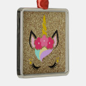 ユニコーンパーソナライズされた金ゴールドグリッタークリスマスオーナメント メタルオーナメント (右)