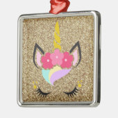 ユニコーンパーソナライズされた金ゴールドグリッタークリスマスオーナメント メタルオーナメント (左)