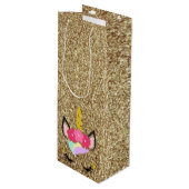 ユニコーンパーソナライズされた金ゴールドグリッターワイン抱き枕 ワインギフトバッグ (正面アングル)