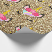 ユニコーンパーソナライズされた金ゴールドグリッター包装紙 ラッピングペーパー (角)