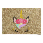 ユニコーンパーソナライズされた金ゴールドグリッター枕ケース 枕カバー (正面左)