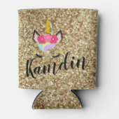 ユニコーンパーソナライズされた金ゴールドグリットクージー缶ホルダー 缶クーラー (正面)