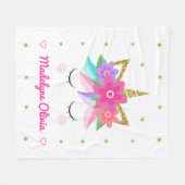 ユニコーンパーソナライズされた顔かわいい フリースブランケット (正面(横))