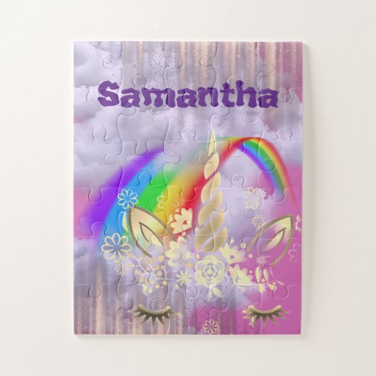 ユニコーンパーソナライズされた顔レインボーキッズ ジグソーパズル (縦)