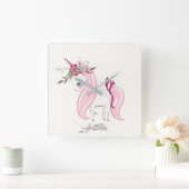 ユニコーンパーソナライズされた スクエア壁時計 (ホーム)