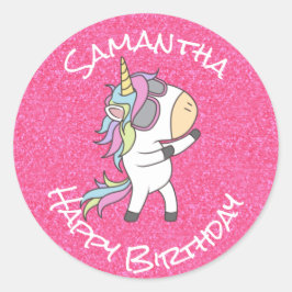 ユニコーンパーティーグリッターパスルピンク ラウンドシール