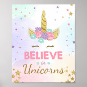 ユニコーンパーティーサイン　ユニコーンを信じて 誕生日 ポスター (正面)