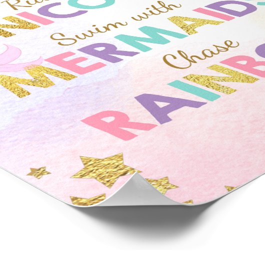 ユニコーンパーティーサイン 妖精と踊ろう 人魚の少女 ポスター (角)