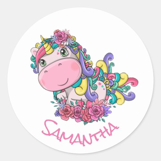 ユニコーンパーティーパープルクラシックラウンドステッカー ラウンドシール (正面)
