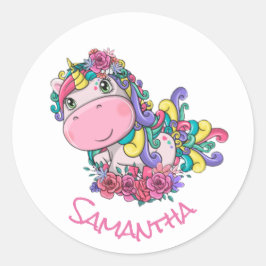 ユニコーンパーティーパープルクラシックラウンドステッカー ラウンドシール