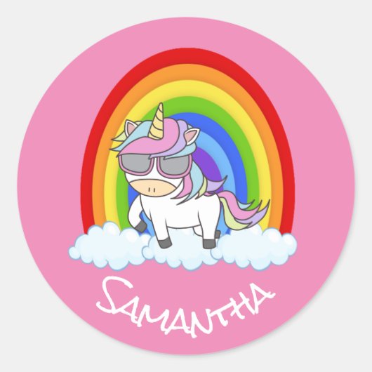 ユニコーンパーティーピンククラシックラウンドステッカー ラウンドシール (正面)