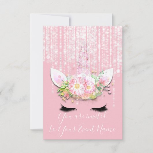 ユニコーンパーティーピンクローズ第1回2回バースデーパーティー 招待状 (正面)