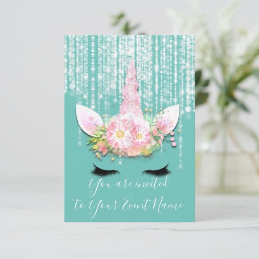 ユニコーンパーティーピンク第1回16回誕生日パーティー 招待状 (スタンド正面)