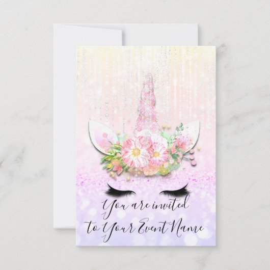 ユニコーンパーティーピンク1位2位3位バースデーパステル 招待状 (正面)