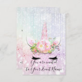 ユニコーンパーティーピンク1st 2d 3rd誕生日グリッター 招待状 (正面/裏面)