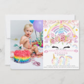 ユニコーンパーティーマジカルファースト誕生日写真 招待状 (正面)