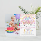 ユニコーンパーティーマジカルファースト誕生日写真 招待状 (スタンド正面)