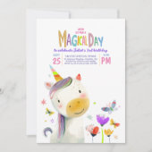 ユニコーンパーティーマジカル誕生日招待状 招待状 (正面)