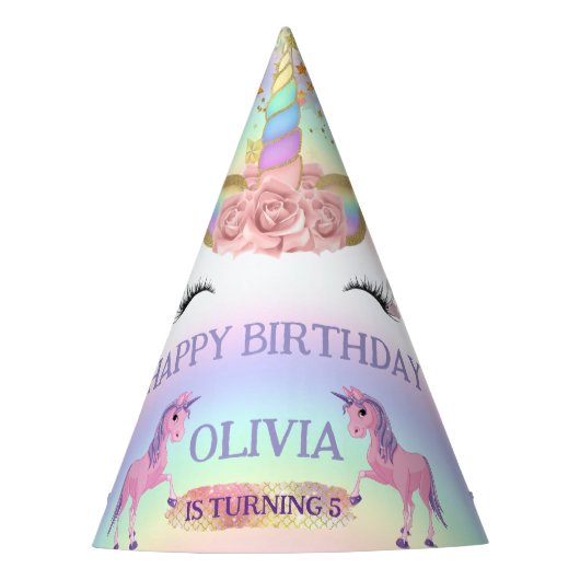 ユニコーンパーティーレインボー1歳の誕生日お洒落女子 パーティーハット (正面)