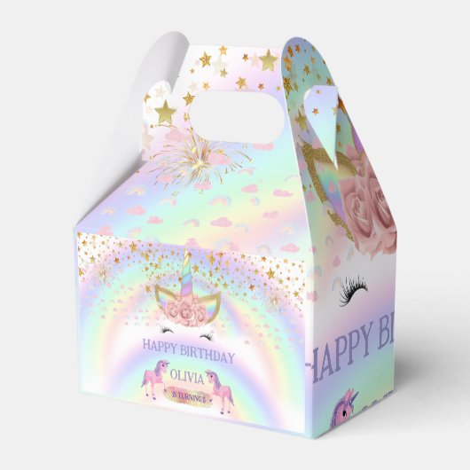 ユニコーンパーティーレインボー1歳の誕生日お洒落女子 フェイバーボックス (裏面サイド)