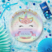 ユニコーンパーティーレインボー1歳の誕生日お洒落女子 ペーパープレート (パーティー)