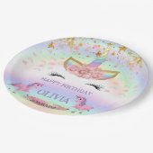ユニコーンパーティーレインボー1歳の誕生日お洒落女子 ペーパープレート (アングル)