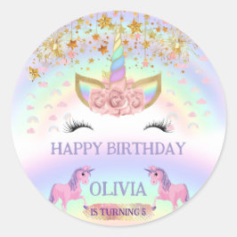 ユニコーンパーティーレインボー1歳の誕生日お洒落女子 ラウンドシール