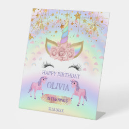 ユニコーンパーティーレインボー1歳の誕生日お洒落女子 台座サイン
