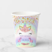 ユニコーンパーティーレインボー1歳の誕生日お洒落女子 紙コップ (正面)
