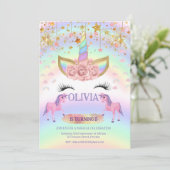 ユニコーンパーティーレインボー1歳の誕生日　幻想的な女の子 招待状 (スタンド正面)