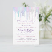 ユニコーンパーティー第1ベビーホログラフピンクホワイト 招待状 (スタンド正面)