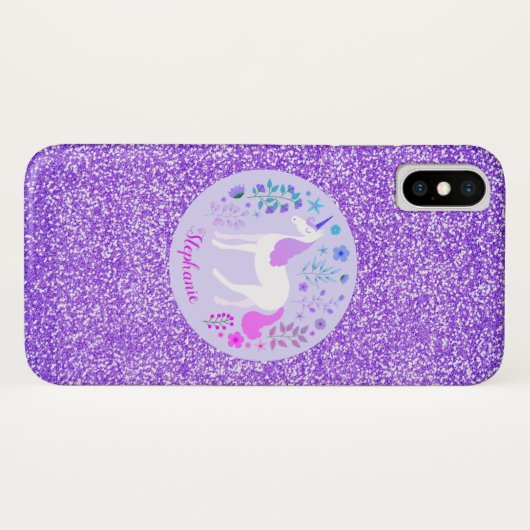 ユニコーンパープルグリッターピンクパーソナライズされたク Case-Mate iPhoneケース (裏面(横))