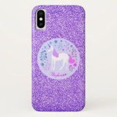 ユニコーンパープルグリッターピンクパーソナライズされたク Case-Mate iPhoneケース (裏面)
