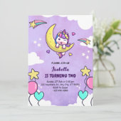 ユニコーンパープルツーガール誕生日招待状カード シーズンカード (スタンド正面)