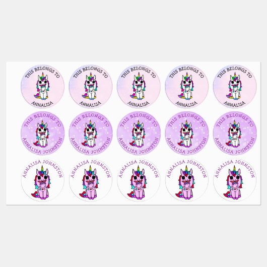 ユニコーンパープルバタフライスクール ラベル (シート)