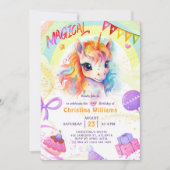 ユニコーンパープルレインボー誕生日 招待状 (正面)