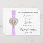 ユニコーンパープルレース婚約パーティ招待状 招待状 (正面/裏面)