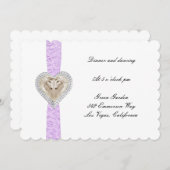 ユニコーンパープルレース結婚式レセプションカード 招待状 (正面/裏面)