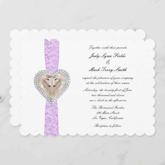 ユニコーンパープルレース結婚式招待状 招待状 (正面/裏面)