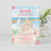 ユニコーンビーチ夏の誕生日パーティーのダウンロード 招待状 (スタンド正面)