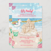 ユニコーンビーチ夏の誕生日パーティーのダウンロード 招待状 (正面/裏面)