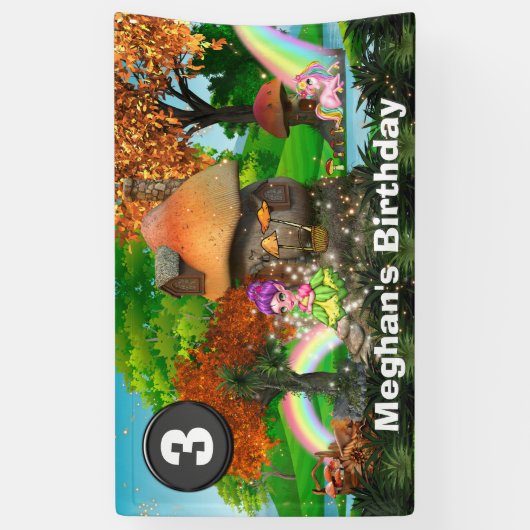 ユニコーンピクシー虹のファンタジーウッドランドDIY時代 横断幕 (縦)